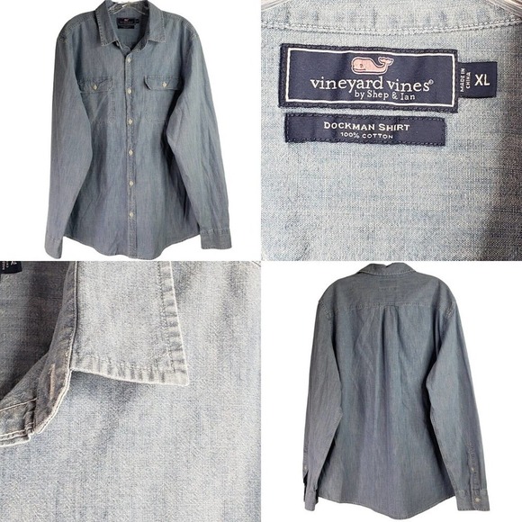 Vineyard Vines Button Down Dockman Shirt Size XL Denim chambray Blue - Picture 1 of 8